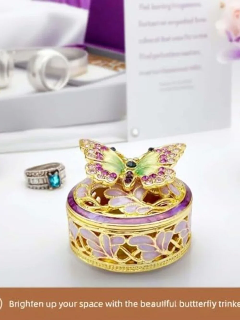 Elegant Butterfly Jewelry Trinket Boxes.Enameled Decorative Keepsake Ring Box Ho